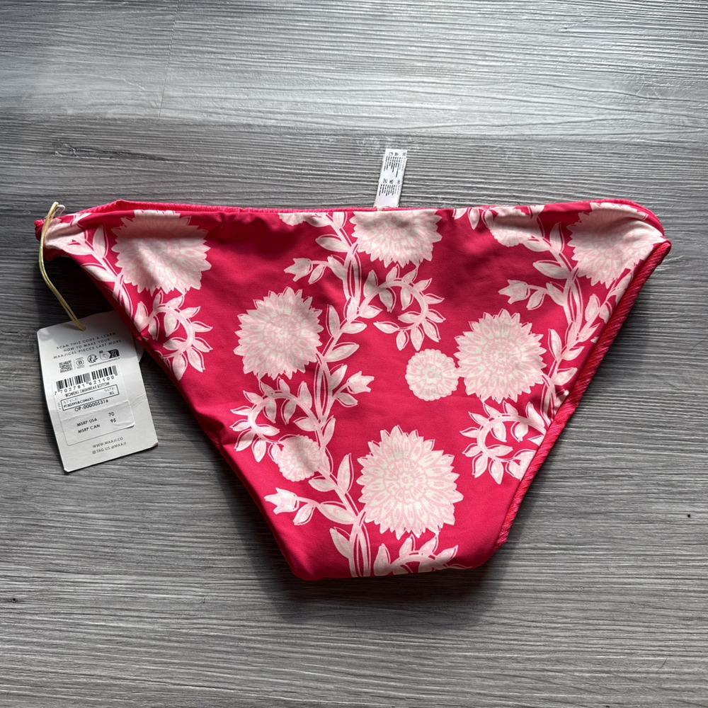 Maaji Reversible Candy Flower Flirt Low Rise Swim Bikini Bottoms, Hot Pink, XL - Picture 3 of 5
